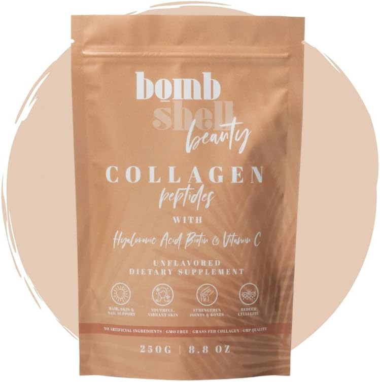 Bombshell Beauty | Hydrolyzed Collagen Peptides Powder, with Vitamin C, Biotin, Hyaluronic Acid