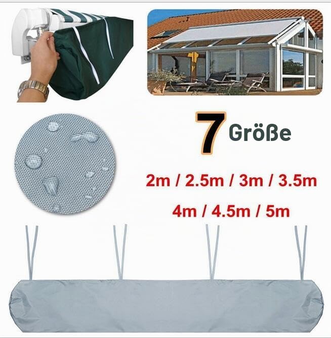 Zoegneer Markisen-Aufbewahrungstasche, Markisen-Abdeckung für den Außenbereich, Garten, Terrasse (grau)