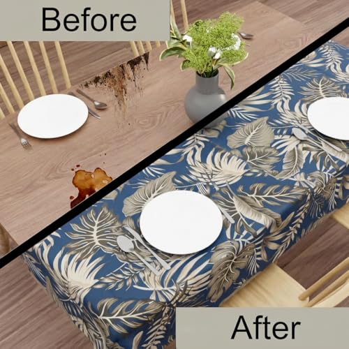 Image of Wings Star Premium Center Table Cover, PVC Fabric, 40x60 inch Size | Table Cloth | PVC 4 Seater Rectangular Center Table Cover | Table Sheet for Dining, Party, Events | Waterproof Blue & Beige