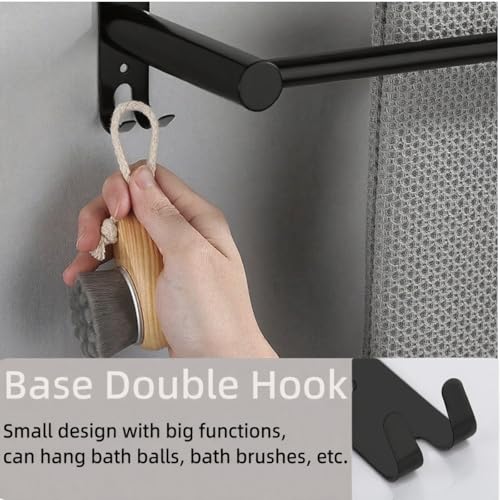 SUS304 Three Bar Adjustable Towel Rack, Expandable Range:16.5 Inches to 29.9 Inches, Bathroom Towel Holder with Double Hooks,Two Installation Methods:Drillinstallation and No-drill Installation(Black) by MEKENSO - Used condition - Image 4