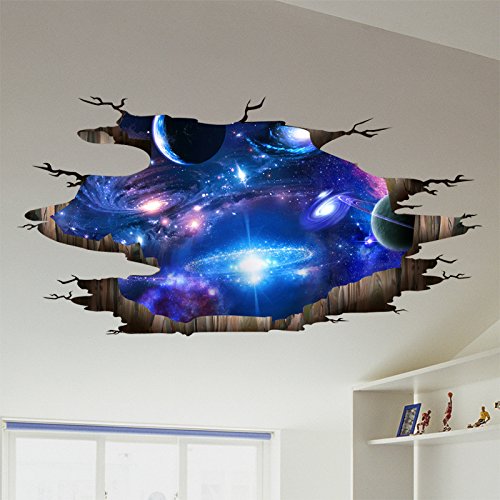 Quanhaigou Galaxy Wall Decals, Removable Pvc Magic 3D Milky Way Outer Space Planet Ceiling Floor Sticker,The Art Dreamscape Home Decor Murals Wallpaper #TOP3