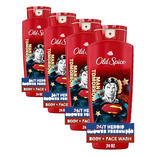 Image of Old Spice Body Wash for Men, Superman: Man of Tomorrow, 3X Defense, 24 /7 Shower Fresh with Lasting Scent, Cleansing 2-in-1 Body & Face Wash, Smell Like a Hero, Bright Citrus and Cosmos Scent, 24 oz