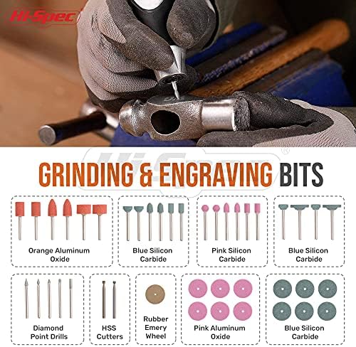 Hi-Spec 225pc Rotary Tool Accessories Set. Dremel Compatible 1/8" 3.2mm Collets, Sanding, Polishing Grinding Bits & More