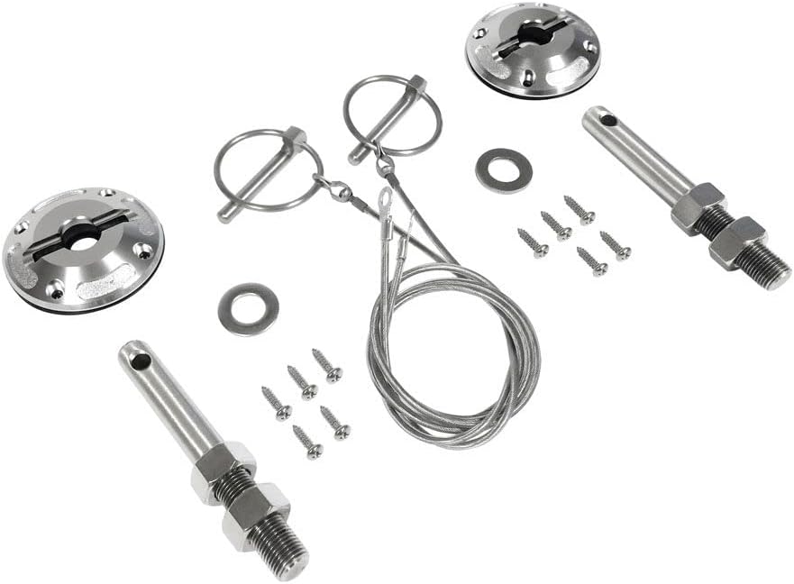 Drake Muscle Cars Stainless Steel Billet Aluminum Hood Pin Kit Compatible with 2015-2021 Ford Mustang, Model FR3Z-6316892-LM