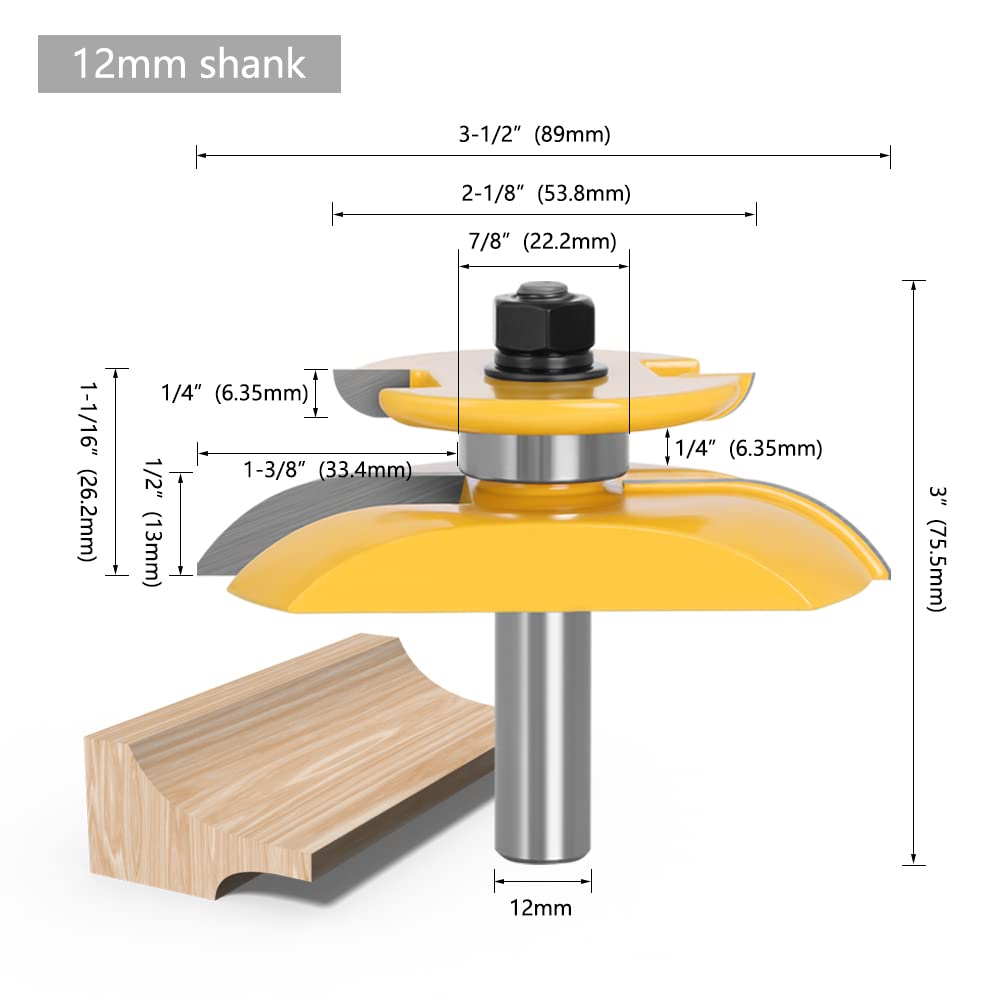 Mèche De Routeur À Panneau Surélevé Avec Anse De Coupe Arrière 3-1/4 Mèche À Tenon, Fraise Pour Le Travail Du Bois 1 Pièce,tige De 12 Mm