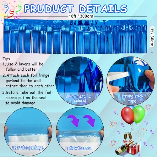 Image of 4 Packs Total 39 Ft Parade Floats for Trailer Car, Blue Foil Fringe Garland Tinsel Streamers Hanging Backdrop Banner Table Skirts for 4th of July Graduation Homecoming Wedding Birthday Party Decor