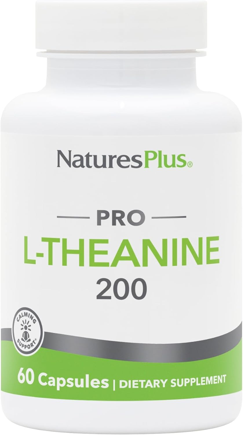Natures Plus PRO L-Theanine – 60 Capsules – Supports Calm Alertness, Healthy Relaxation & Improved Rest – Non-GMO, Vegan & Gluten Free – 60 Servings