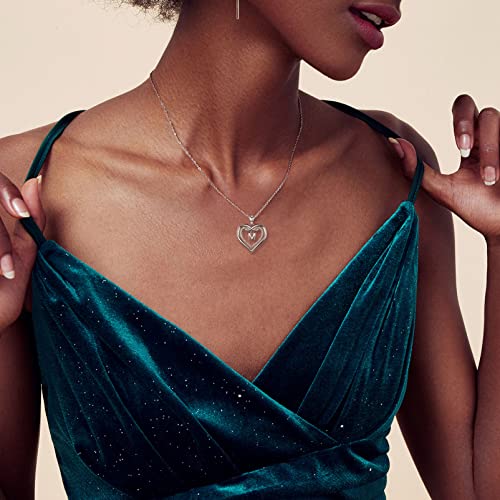 Vito 925 Sterling Silver Initial Necklace for Women, Cubic Zirconia Double Heart Letter Pendant, 18"3