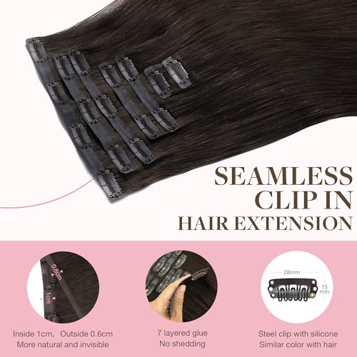 Image of GOO GOO Clip in Hair Extensions Real Human Hair, Remy Human Hair Extensions Clip ins for Women, Natural Human Hair, 14inch 110g 7Pcs, 2A Light Brown