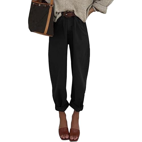 Astylish Womens High Waisted Baggy Jeans Boyfriend Cropped Loose Denim Pants