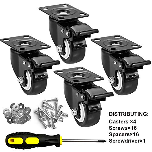 CLOATFET Caster Wheels, 2” Casters with Brake, No Noise Swivel Casters with Set