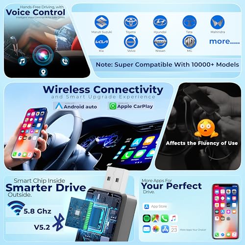 Image of Woscher 2-in-1 Airlink Wireless carplay Adapter, Converts Wired Auto Android & CarPlay to Wireless, car Bluetooth Receiver, Android auto Adapter only for OEM Cars | 1+1 Year Warranty