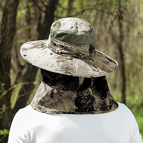 Image of UPF 50+ Sun Fishing Hat for Men Women Wide Brim Hat with Detachable Face Cover & Neck Flap