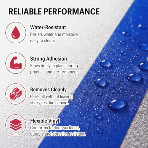 Image of Pangda 2 Rolls Dance Floor Vinyl Tape Durable Tape Splicing Strong Adhesion No Residue for Gym Dance Room Restaurants Kitchen Floor Safety Marking(Blue,36 yd X 2 in)