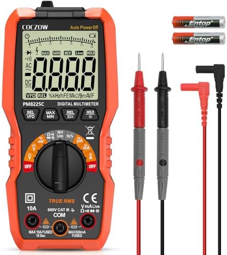 Digital Multimeter, 6000 Counts Auto Range, genaues Messen von AC/DC-Spannung, Amperemeter, Widerstand, Kapazität, NCV, Frequenz, Diode, mit LCD-Display für das Autoelektriker-Schu