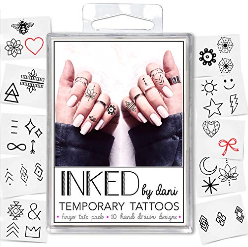 INKED by Dani Temporary Tattoo Designs – Finger Tats Pack. Realistic, Hand-Drawn Body