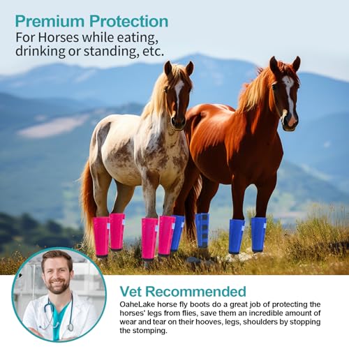Image of Mesh Horse Fly Boots Set of 4, Loose Fitting Leggings for Horses, Reduce Stressful Stomping, Breathable Adjustable and Universal Fit for 4 Legs, Reliable Stay Put (Blue)