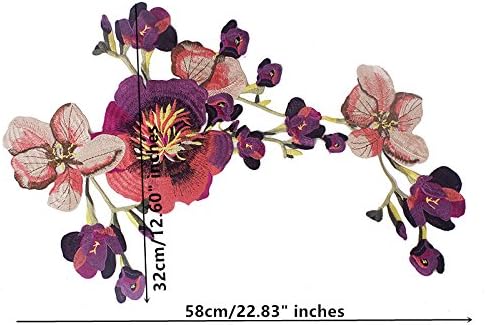 Resources House Multicolor Long Floral Patch Embroidery Applique Flower Patch Lace Fabric Motif Applique Sew On Patches