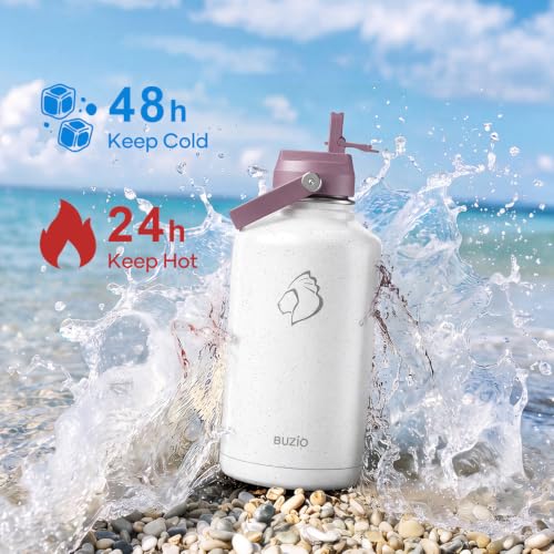 Image of BUZIO 64 oz Insulated Stainless Steel Water Bottle with Dust-proof Lids