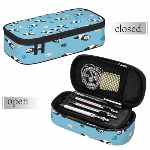 Image of Panda Pencil Case Funny Animal Cartoon Blue Pencil Bag Pouch Box Organizer for College School Students Boy Girl