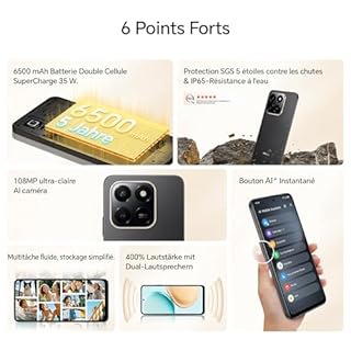 HONOR 400 Smart 4G Smartphone Dual SIM NFC Android 15, 8+256GB, 6500mAh Batterie Double Cellule, 108MP +2MP avec Bouton AI Téléphone, 6.77 Pouces 120 Hzécran Confort, 5 étoiles SGS&IP65, Velvet Black