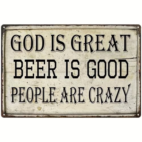God Is Great Tin Sign, Beer Is Good Bar Pub Funny Gift Metal Sign (8 x12/ 20 Cm * 30 Cm), Bar Decor, Scene Decor, Wall Decor