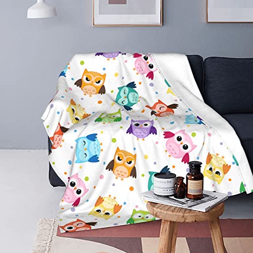 Colorful Owl Throw Blanket Soft Bed Blankets Lightweight Cozy Plush Flannel Fleece Blanket For Sofa Couch Bedroom 50"X40" #TOP16