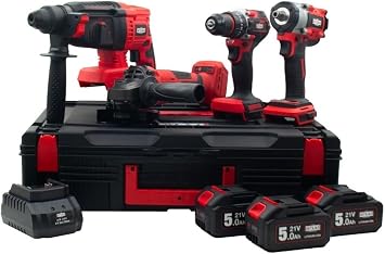Attlas ATB 21 4’lü Kombo Set (Kömürsüz Motor) – A0104171, Darbeli Matkap + Kırıcı/Delici + Avuç Taşlama + Somun Sıkma, 21V