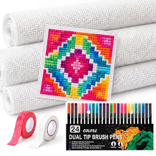 Image of Frienda 28 Pcs Needlepoint Canvas 18 Mesh, 2 Sheets 16x20 Inch White