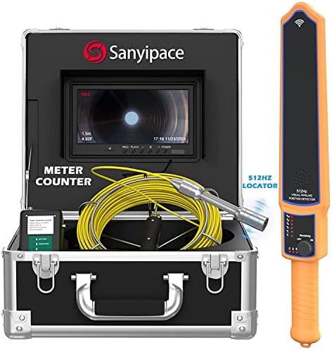 Sanyipace Sewer Camera with Locator & Distance Counter, 9" LCD, 165ft Pipe Inspection Camera with 512Hz Sonde & Receiver, Pipe Locator, IP68 Waterproof Industrial Plumbing Drain Endoscope DVR, 16GB