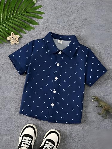 Image of Boys Short Sleeve Button Down Shirts, Plaid and Striped Pattern, Cotton Casual Tops, Pack of 2