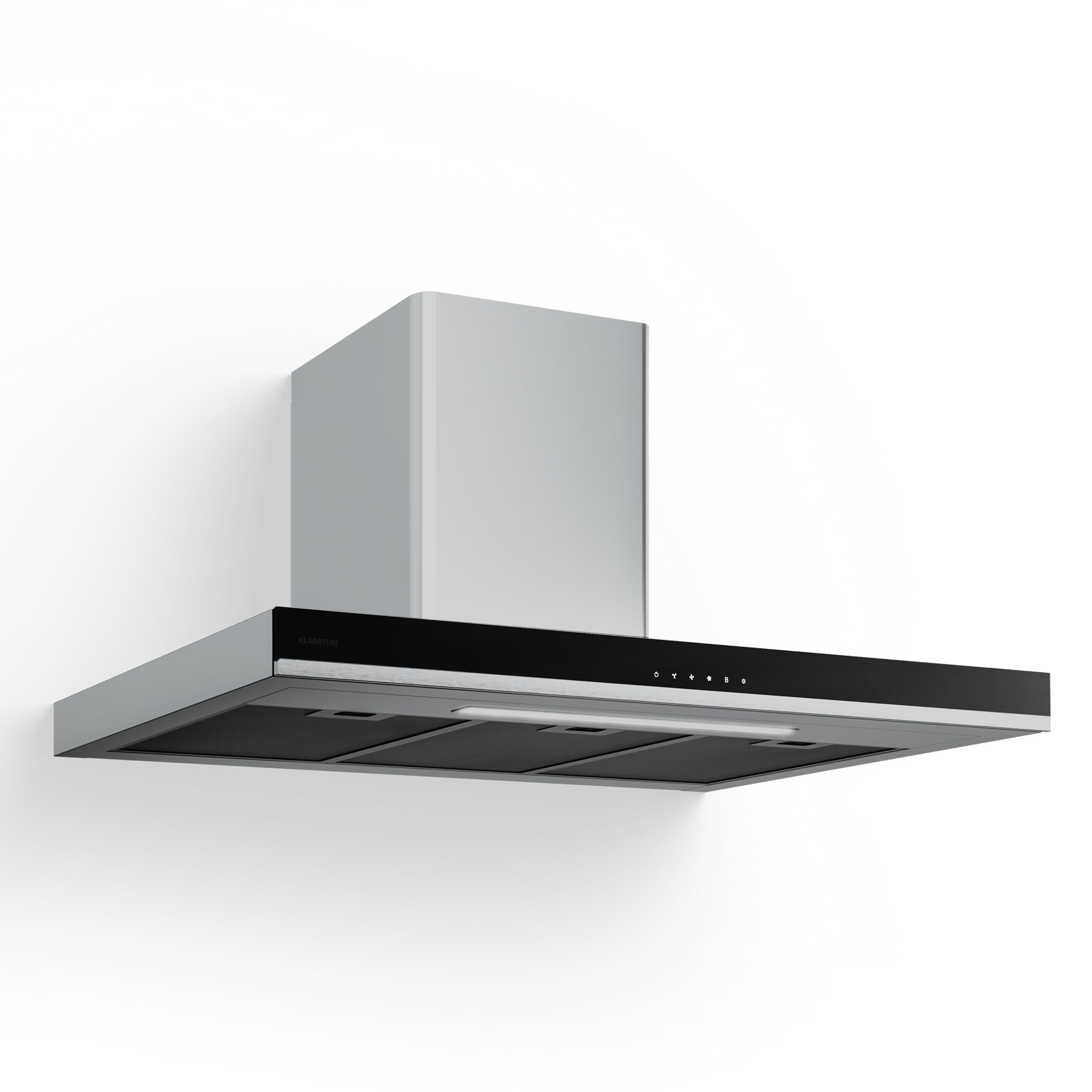 Klarstein Verosteel Campana Extractora 90 cm - 881,6 m³/h, A++, LED, Táctil, 3 Velocidades + Boost, Filtro Carbón, Acero Inoxidable, Silenciosa, Campana Extractora de Pared Cocina