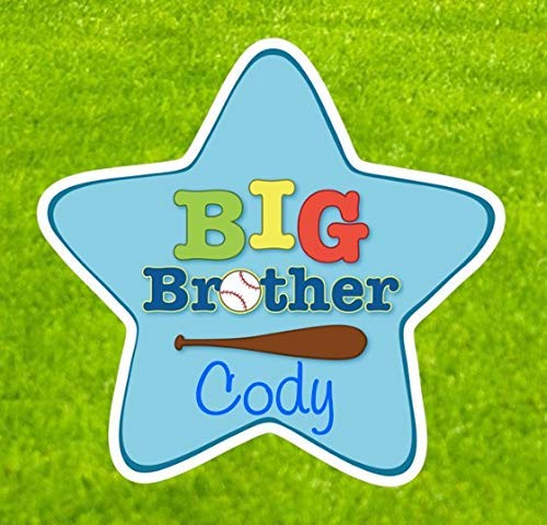 Personalized I'm Big Brother Star Yard Sign, Custom Sibling Lawn Card, Welcome Newborn Baby Stork Greeting Gift, Birth Announcement Decoration, Party Prop Banner, Baseball Theme, Blue