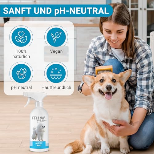 Fellon Anti-Filz für Hunde | Entfilzungsspray 500 ml | pH-neutral | Fellpflege für seidigen Glanz & leichte Kämmbarkeit | für alle Felltypen, Welpen & Allergiker | Dermatologisch getestet