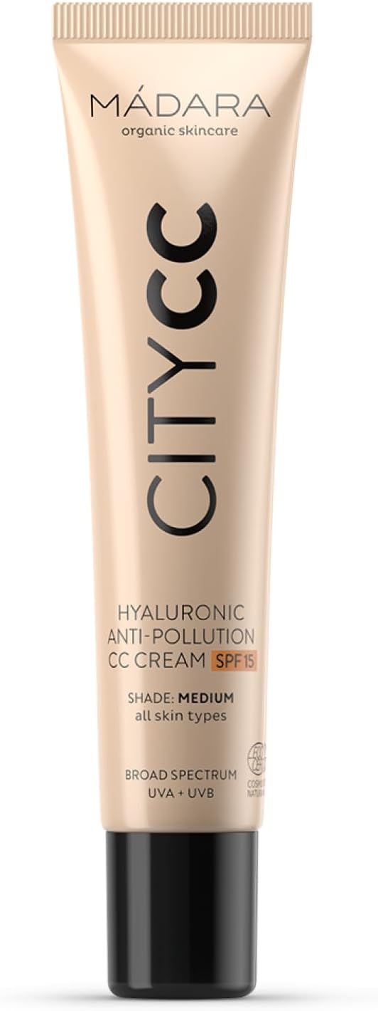 MÁDARA CC Cream Colour Corrector - Anti-Pollution CC Cream Foundation SPF15 MEDIUM BEIGE - 40ml, With hyaluronic acid & mineral UVA/UVB sunscreen, Lightweight natural colour, COSMOS Natural certified