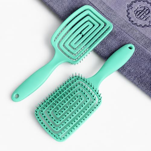 Image of Curved Vented Hair Brush for Fast Blow Drying, Professional Detangling Styling Brush for Wet & Dry Curly, Thick, Straight Hair for Women & Men (green)