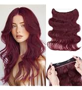S-noilite Wavy Halo Hair Extensions Real Human Hair,16Inch Invisible Wire Hair Extensions with Ad...