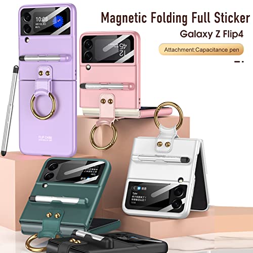 Anmengxinling Galaxy Z Flip 4 Case With S Pen, Ring Holder+Camera Screen Protector + S Pen Holder Ultra-Thin Hard Pc All-Inclusive Anti-Drop Case For Galaxy Z Flip 4 2022 (Purple) #TOP6