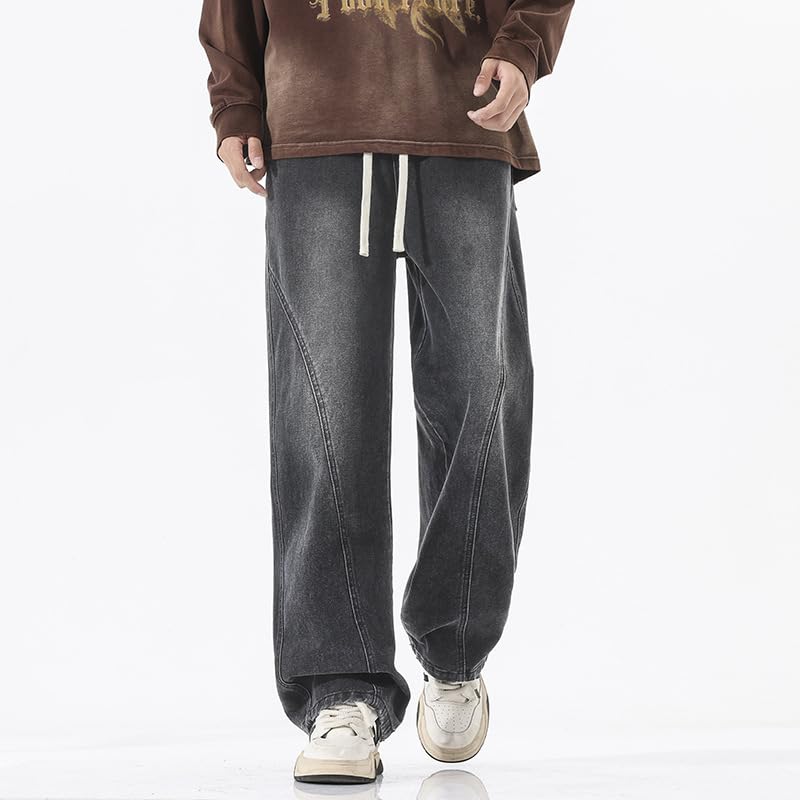 Men's Jeans Spring Spliced Denim Straight Leg Casual Pants3