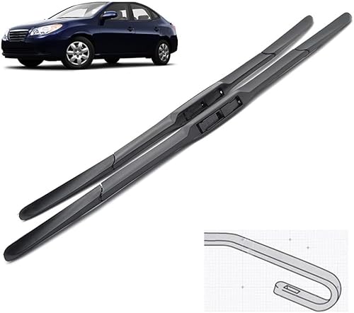 Limpiaparabrisas híbrido delantero compatible con Hyundai Elantra HD 2007-2010, limpiaparabrisas y ventanas, cepillos de lluvia de 24 pulgadas + 18