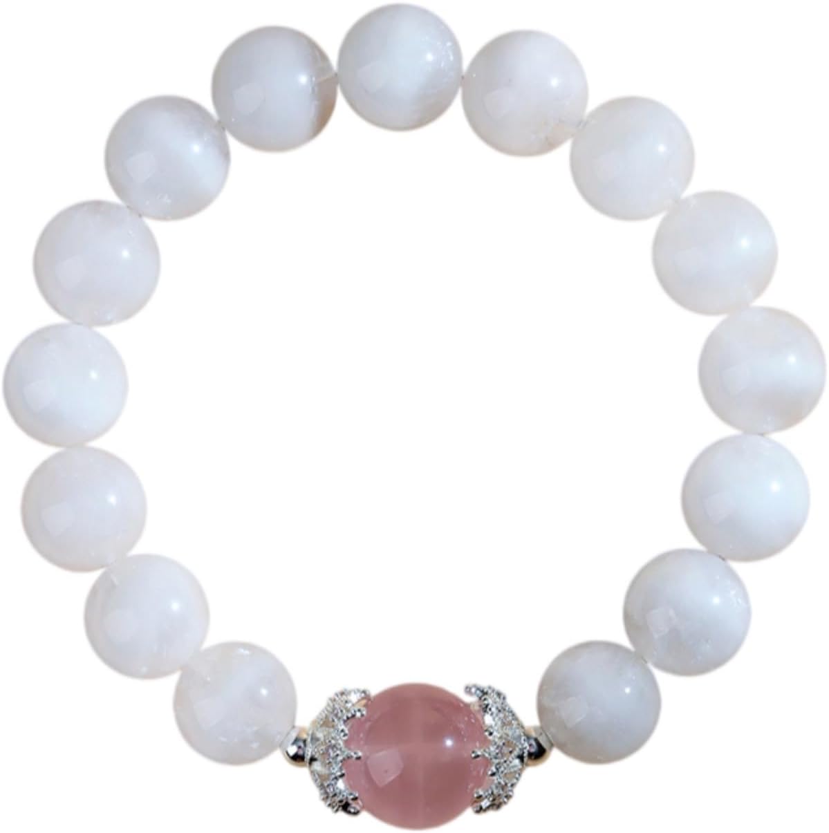 DorkTees (C1114白幽灵粉晶手链) 天然水晶白幽灵粉晶 Fengshui Jade Bracelet Lucky Charm 手链 清新时尚少女原创精致饰品手串