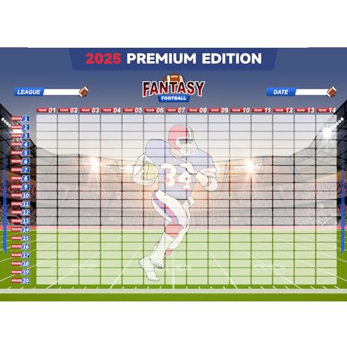 Fantasy Football Draft Board,6 x 4 Feet -Up to 14 Teams & 500+ Player Stickers & Draft Guide
