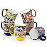 vancasso Simi Boho Coffee Mugs Set of 6, 14 oz Ceramic Mugs with Handle, Colorful Porcelain Cups Microwave Dishwasher Safe, for Latte Tea Cappuccino Cocoa Hot Chocolate