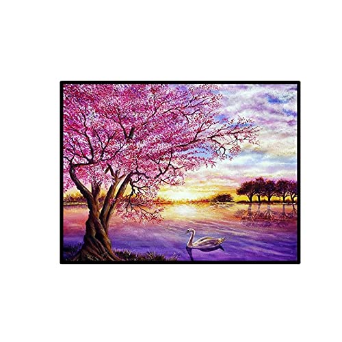 Broderie diamant 5D lac au coucher du soleil, idée cadeau créatif grand format