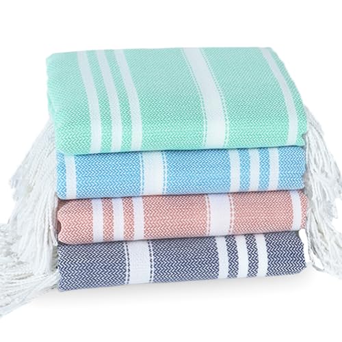 4 Pack Cotton Turkish Beach Towel Lightweight Thin Travel Vacation Essentials Oversized XL Towels Set for Pool Swim Bath Camping Cruise Accessories Absorbent Quick Dry Sand Free Bulk clearance Blanket