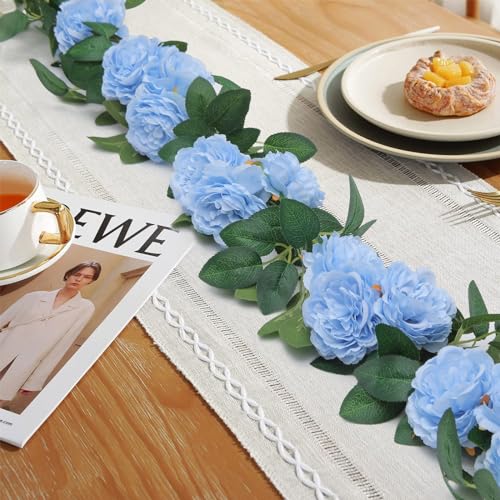 SHACOS 3pcs Artificial Flower Garland 3 Strand 6.0 m Long Fake Rose Garland Flower Vines for Wedding Party Home Garden Blue - Image 2