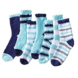 Clothirily 7 Pairs Fuzzy Socks - Fuzzy Socks for Women, Women's Winter Super Soft Warm Cozy Sock, Fluffy Sock Fits Most Size, Fleece-lined Slipper Sock, Blue Color