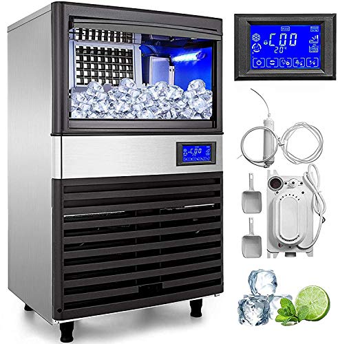 Kommerzieller Eisbereiter 155LBS/24H mit 44LBS-Behälter und elektrischer Wasserablaufpumpe, vollständig durchsichtiger…