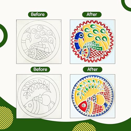 Image of HobbyNest DIY Lippan Art Kit - Madhubani Folk Art | 3 Pre-Outlined Canvas Boards | Complete Craft Kit | Indian Art Hobby Kit | Wall Decor | Gift (Madhubani Set)