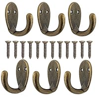 6 Antique Bronze Hooks, Retro Coat Hook or Towel Hook, Zinc Alloy Material, Home Storage Hooks